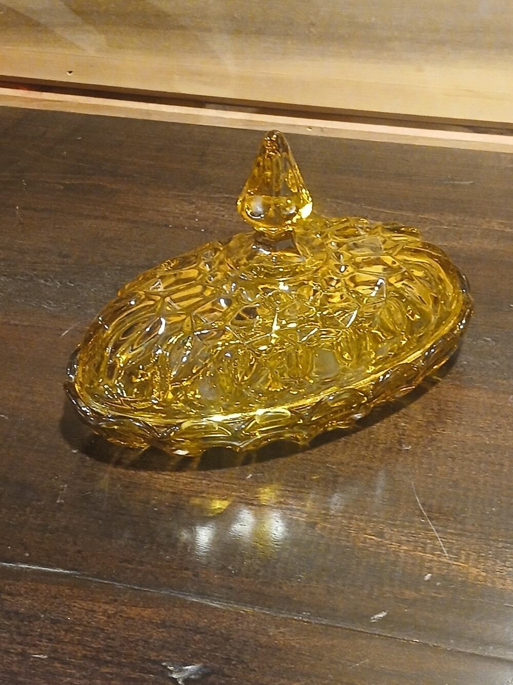 Vintage MCM Amber Better Dish with Lid Glass Oval Anchor Hocking Fairfield
